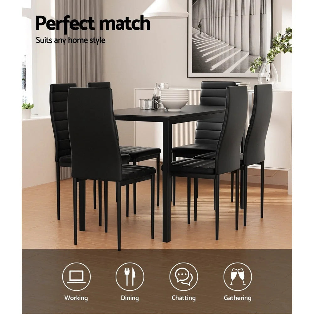 Dining Set Table and 6 Chairs - Set of 7 Black