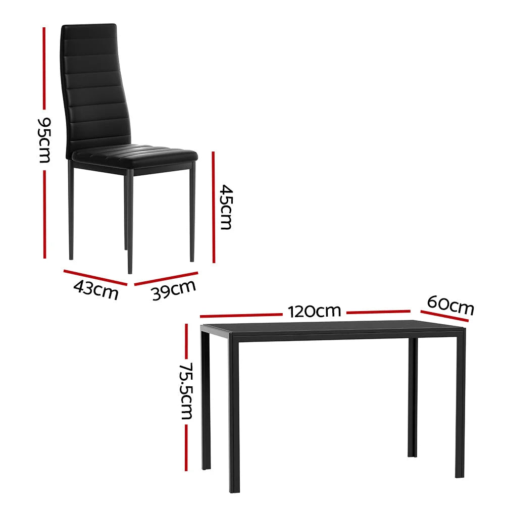 Black wooden dining table with tabletop and support frame