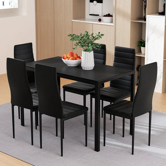 Dining Set Table and 6 Chairs - Set of 7 Black