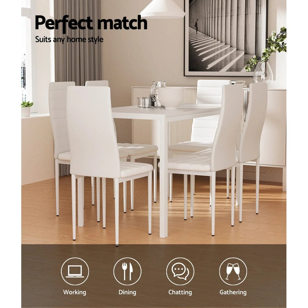 Dining Set Table and 6 Chairs - Set of 7 White