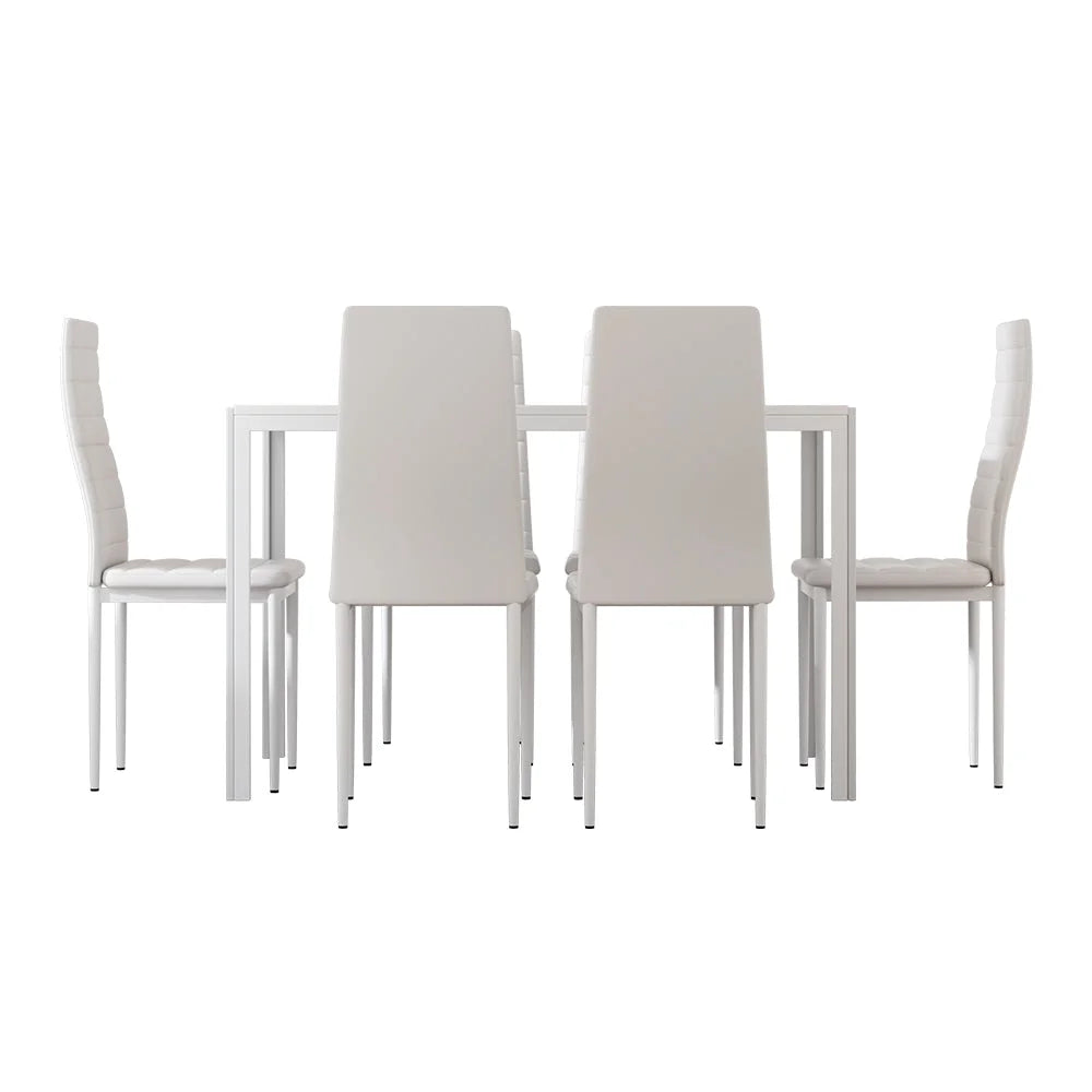 White wooden dining chair set