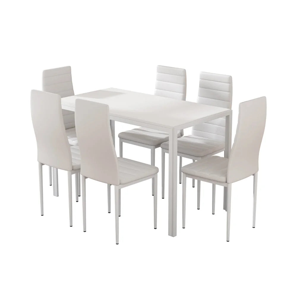 Dining Set Table and 6 Chairs - Set of 7 White