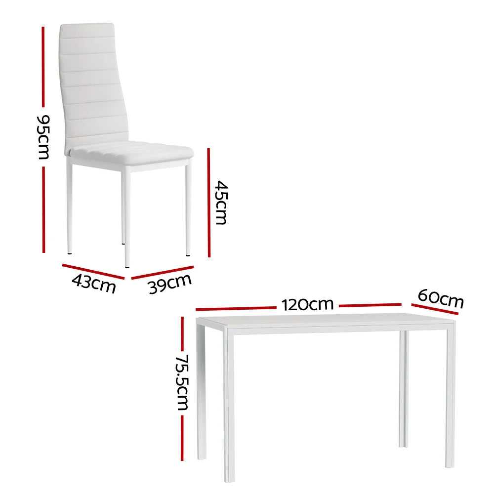 Set of seven white wooden dining chairs