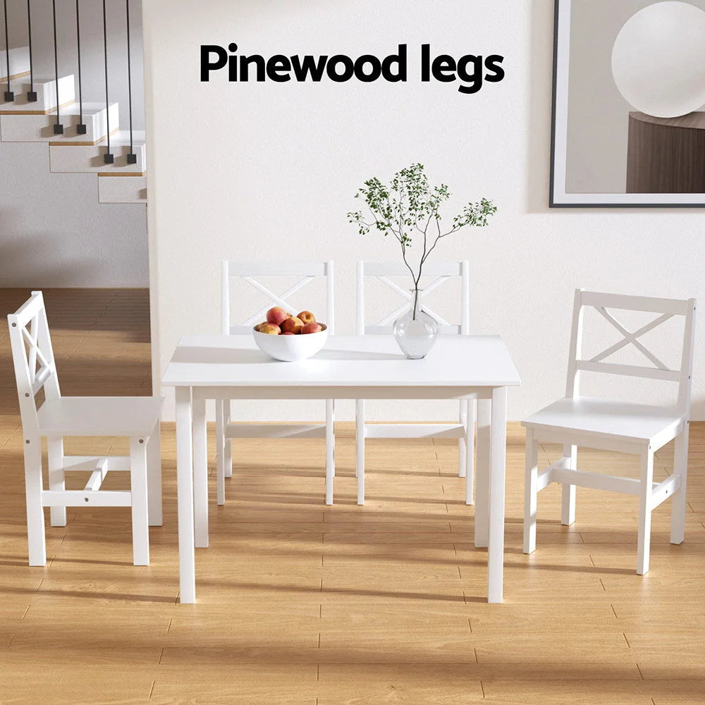 Dining Set Table with 4 Chairs - White 5-Piece Cafe Set