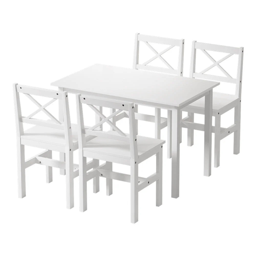 Dining Set Table with 4 Chairs - White 5-Piece Cafe Set