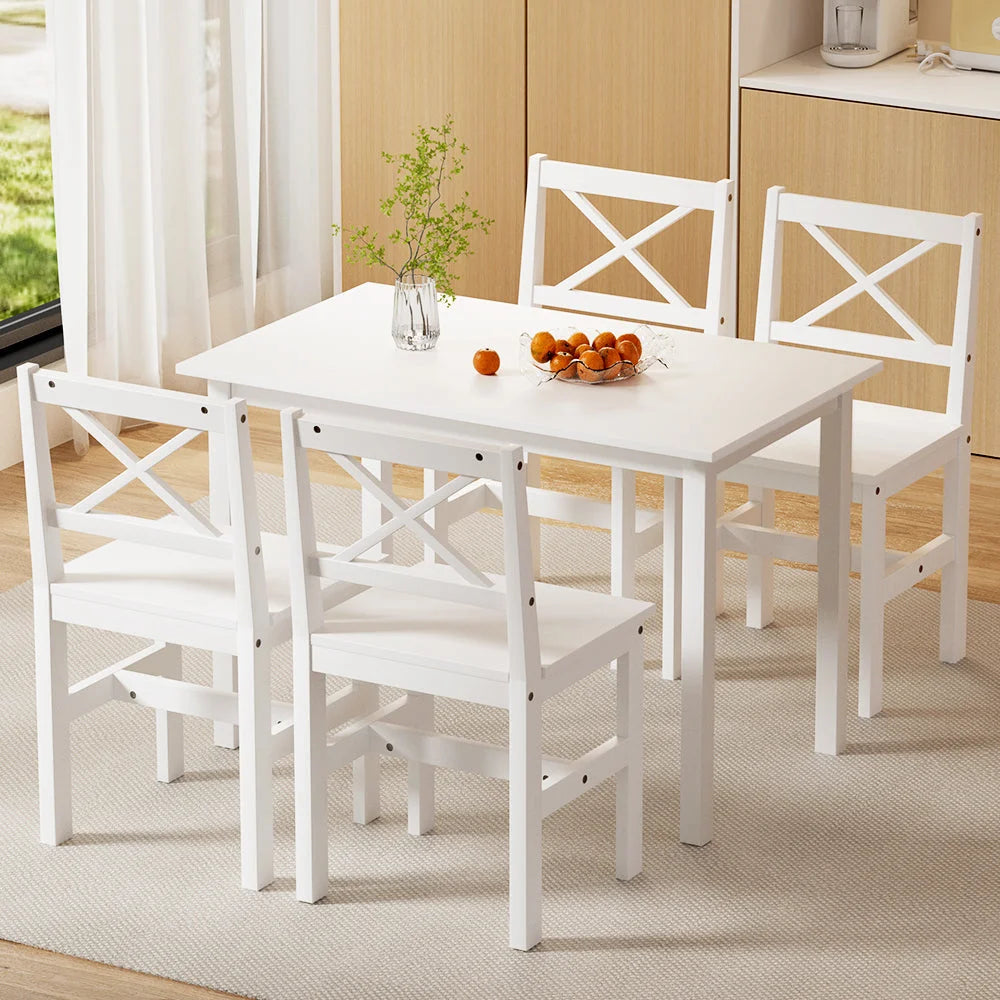 Dining Set Table with 4 Chairs - White 5-Piece Cafe Set