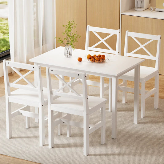 Dining Set Table with 4 Chairs - White 5-Piece Cafe Set