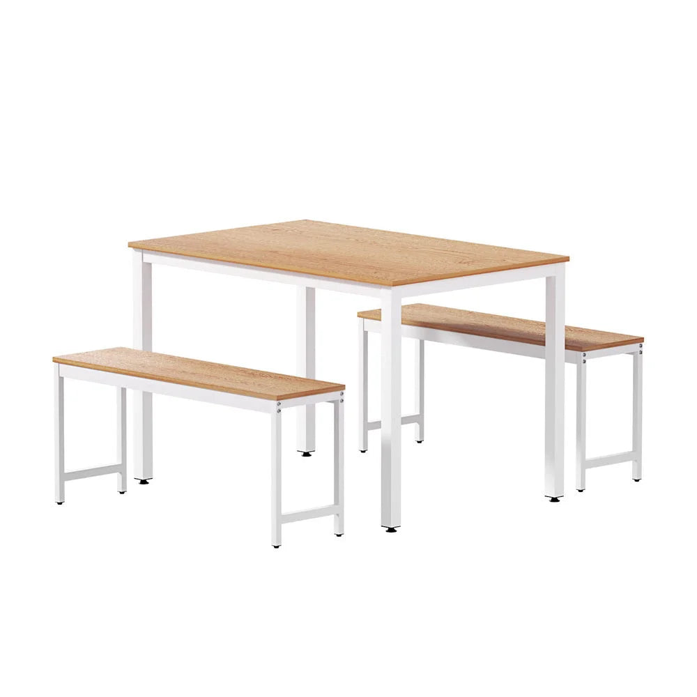 Dining Table and Chairs Set 3PC Metal Desk Bench Kitchen