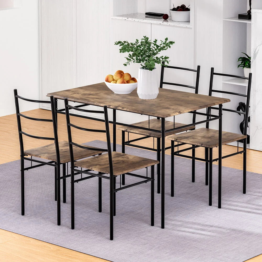 Dining Table and Chairs Set 5PCS Industrial Wooden Metal