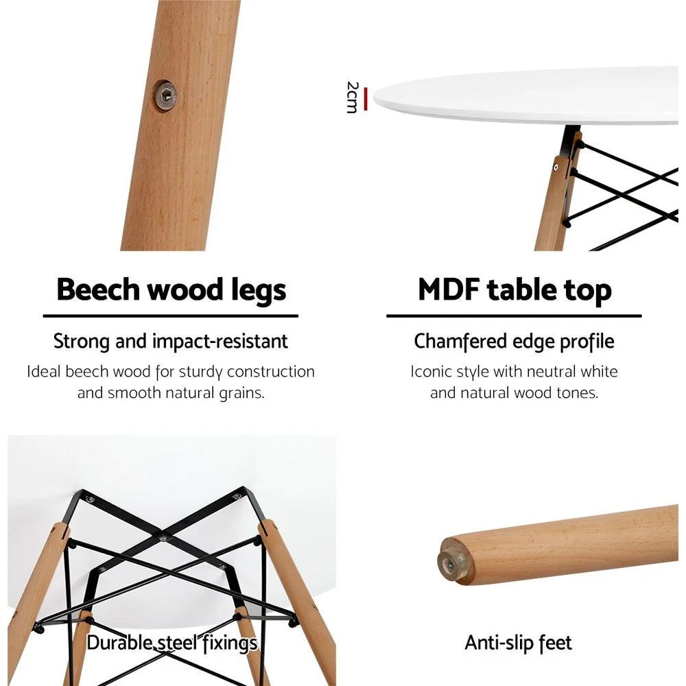 White timber 90cm dining table set with dining table top and straight leg frame