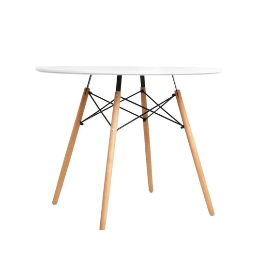 Dining Table Round 4 Seater Replica Cafe Timber White 90cm