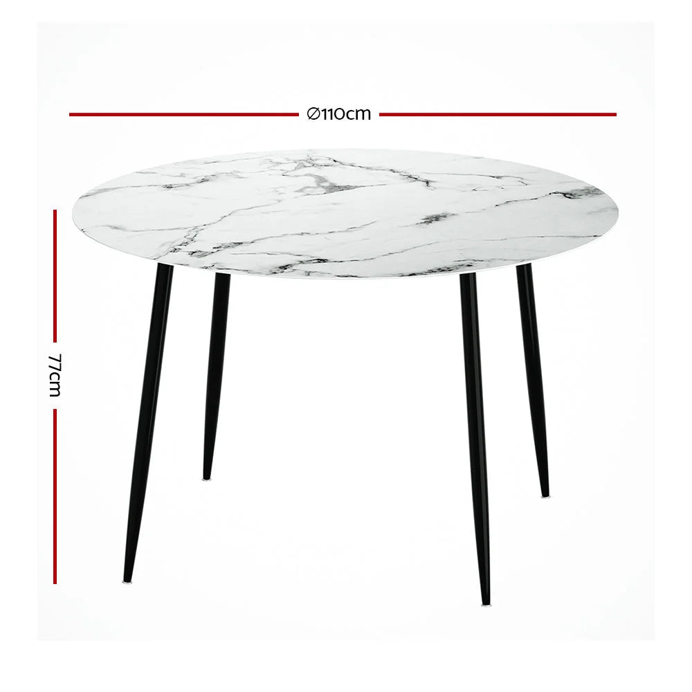 Dining Table Round with Marble Effect - 110CM