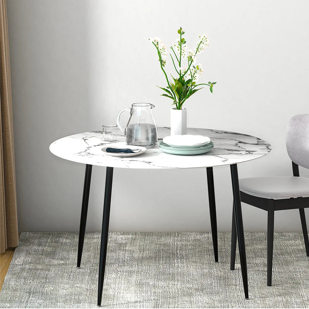 Dining Table Round with Marble Effect - 110CM