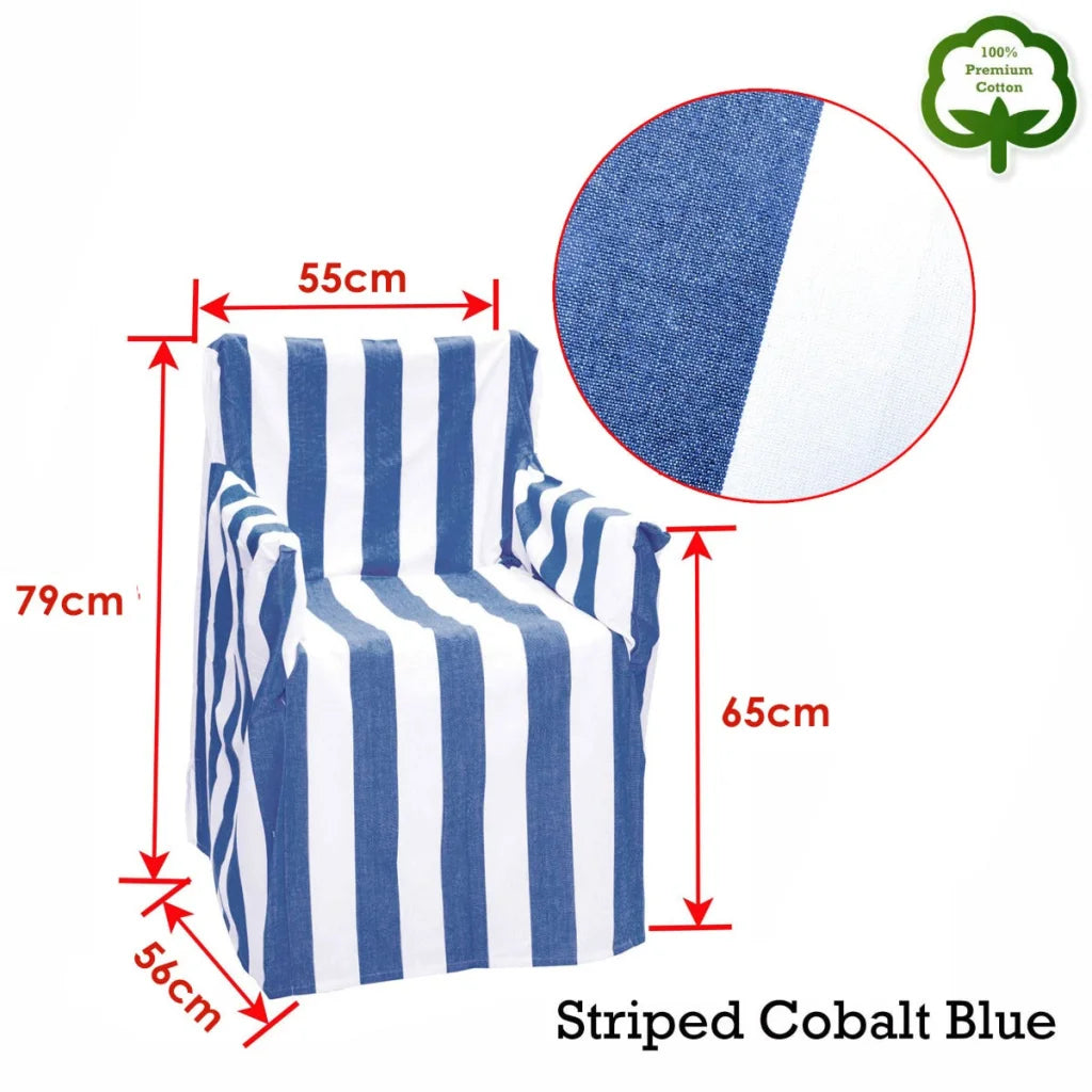 Director Chair Cover Rans 100% Cotton - Striped Cobalt Blue