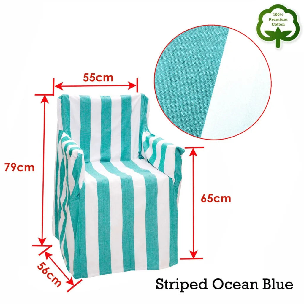 Director Chair Cover Rans 100% Cotton - Striped Ocean Blue
