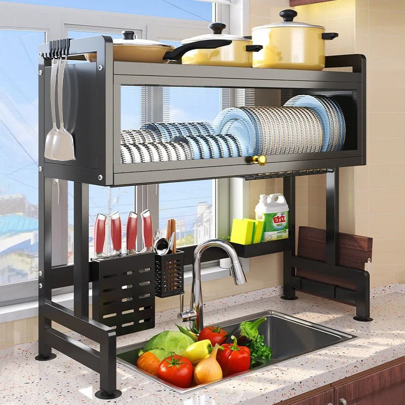 Dish Drying Rack 85cm Double Tier Kitchen Drain Holder
