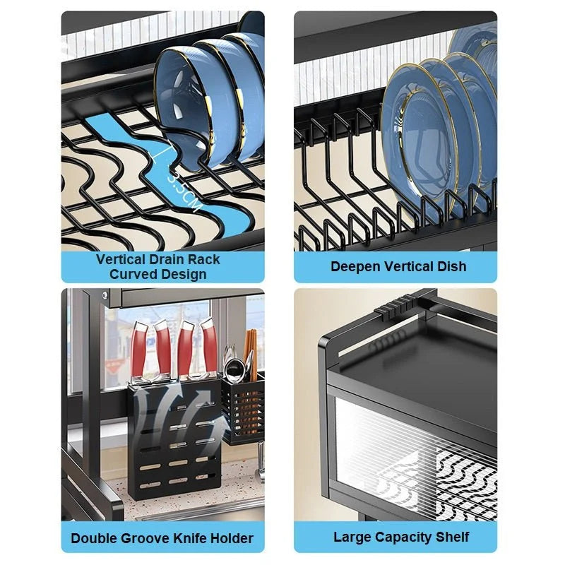 Dish Drying Rack 85cm Double Tier Kitchen Drain Holder