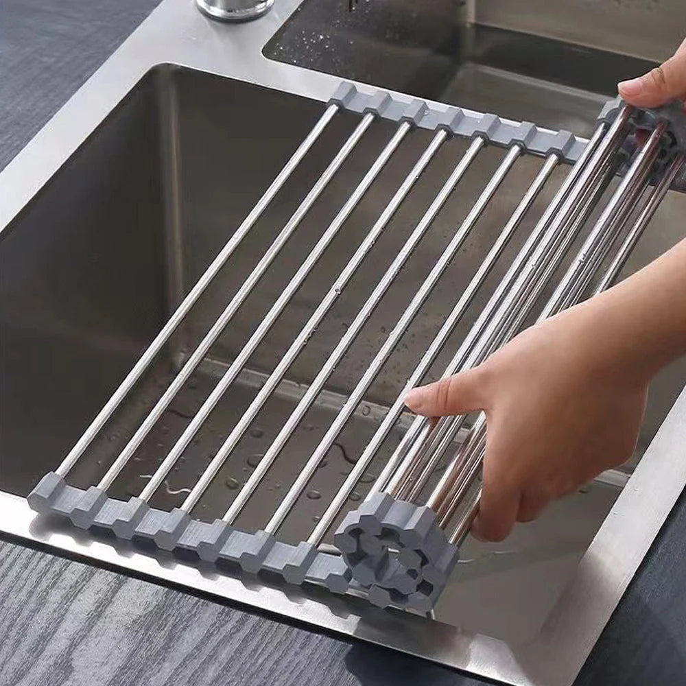 Dish Drying Rack Kitchen Roll-Up Foldable Over Sink