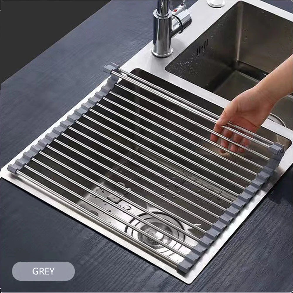 Dish Drying Rack Kitchen Roll-Up Foldable Over Sink