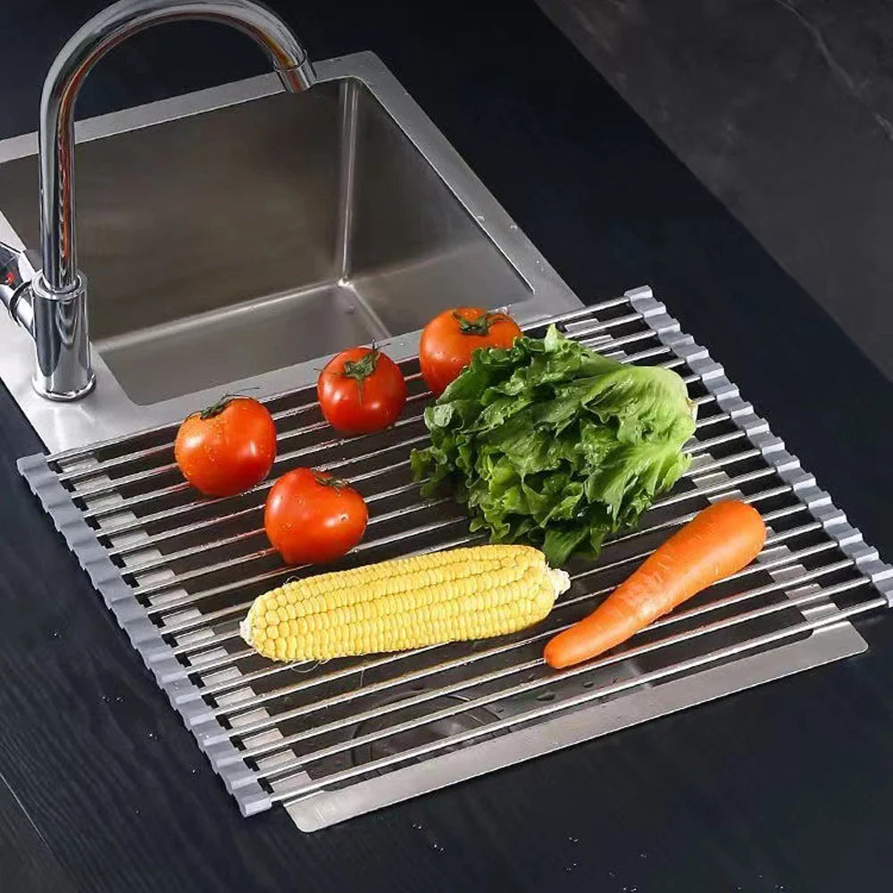Dish Drying Rack Kitchen Roll-Up Foldable Over Sink