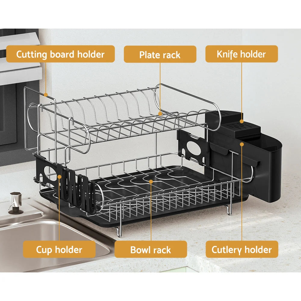 Tier storage rack with dish drying drainer cup holder