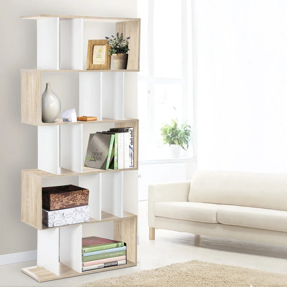 Display Book Storage Shelf Unit 5-Tier White/Brown - Living