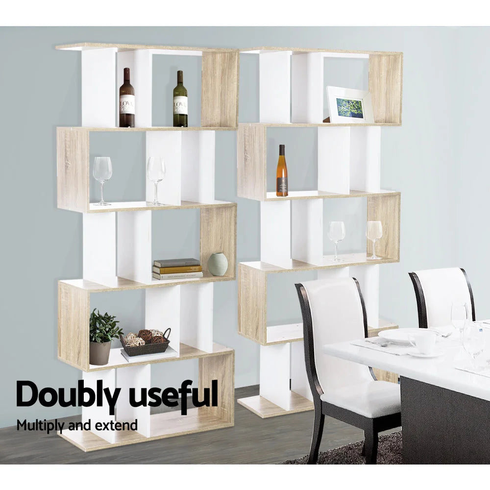 Display Book Storage Shelf Unit 5-Tier White/Brown - Living