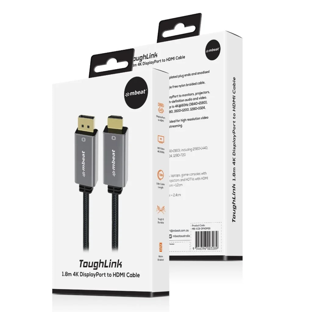 Display Port to HDMI Cable 1.8M 4K/60Hz Space Grey (mbeat