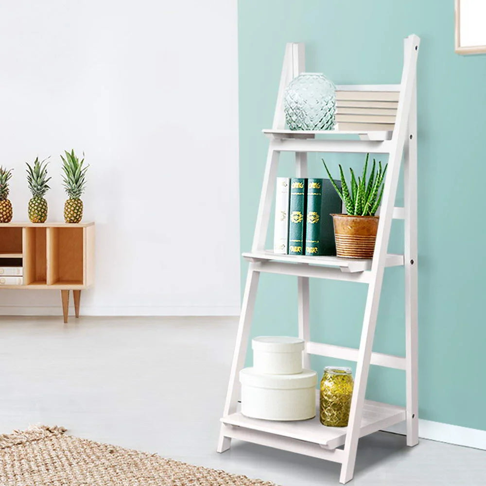 White wooden storage rack with slim posts and mounting brackets