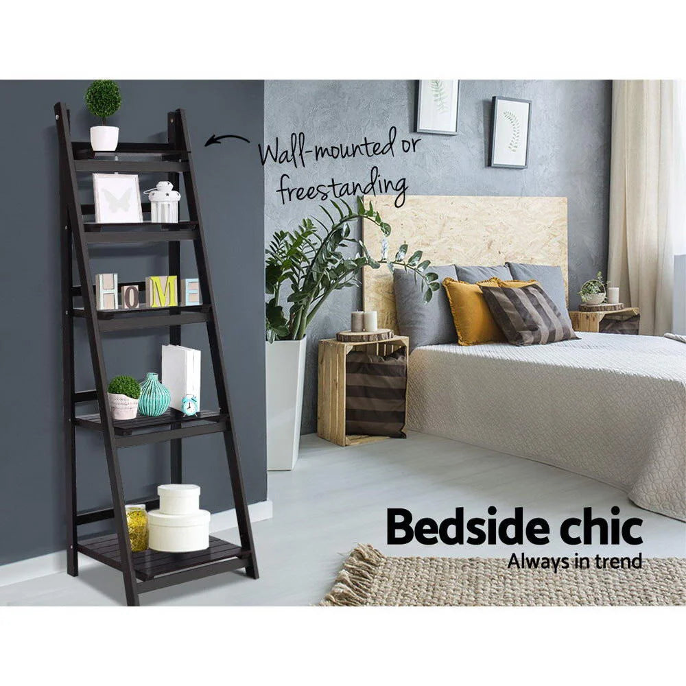 Display Shelf 5 Tier Wooden Ladder Stand Storage Book
