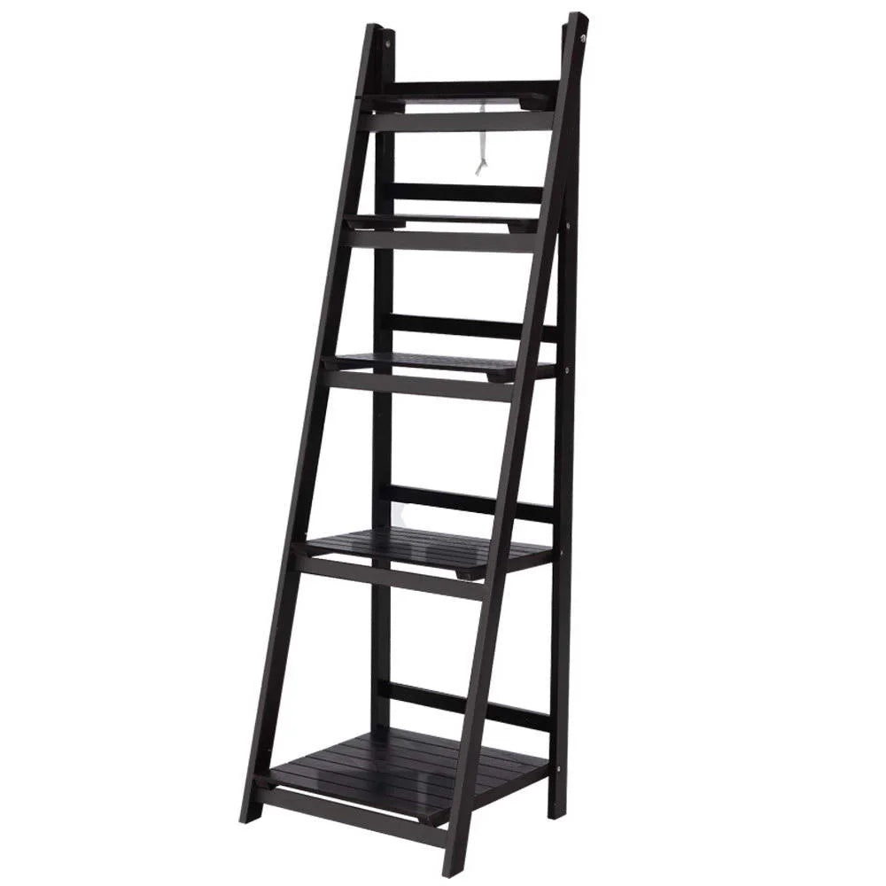Display Shelf 5 Tier Wooden Ladder Stand Storage Book