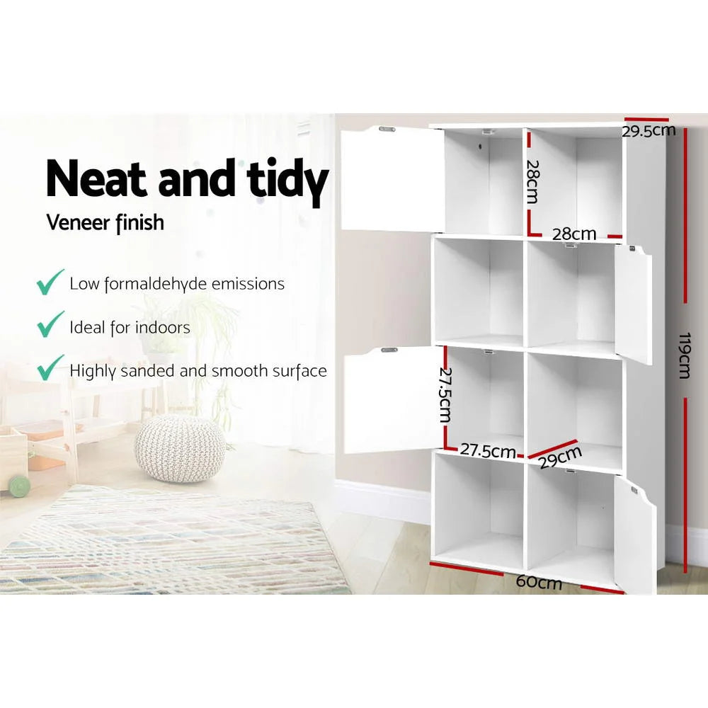 Display Shelf 8 Cube Storage 4 Door Cabinet Organiser