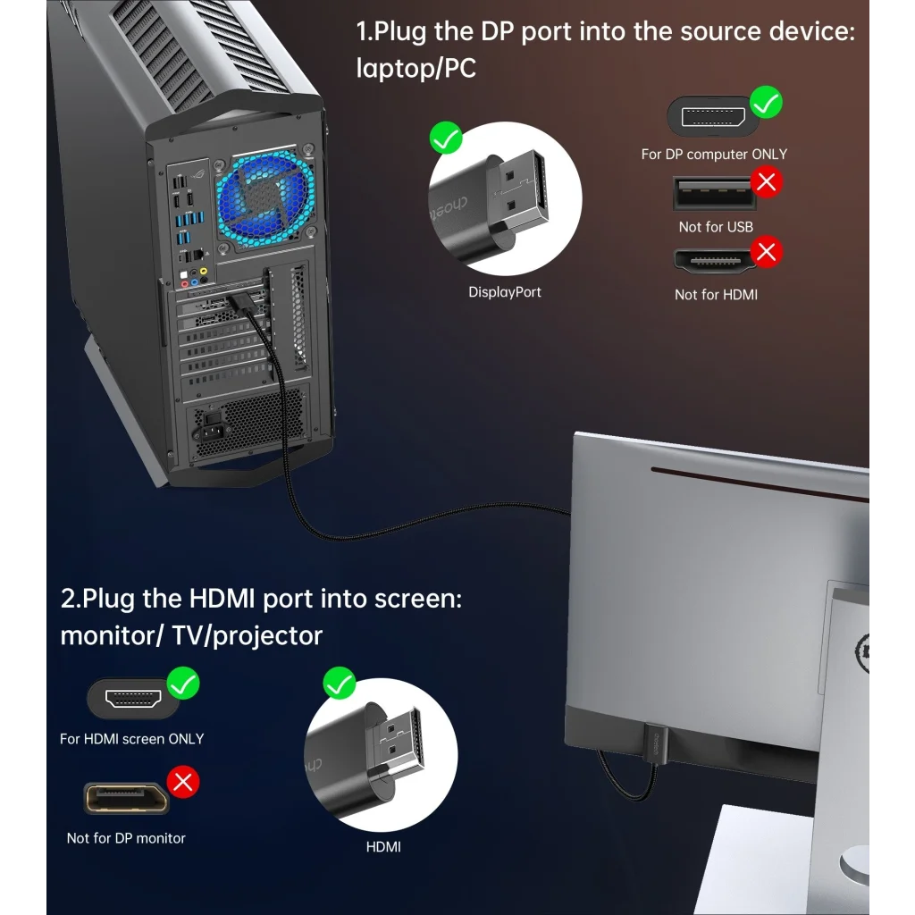 DisplayPort to HDMI Cable CHOETECH XDH01 4K 60Hz Male