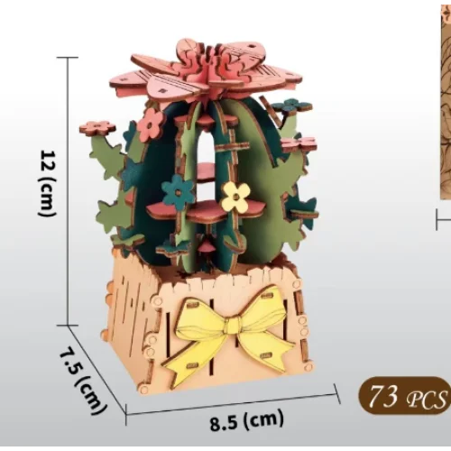 DIY 3D Wooden Cactus Puzzle Toy - Colorful Kids’ Craft Set