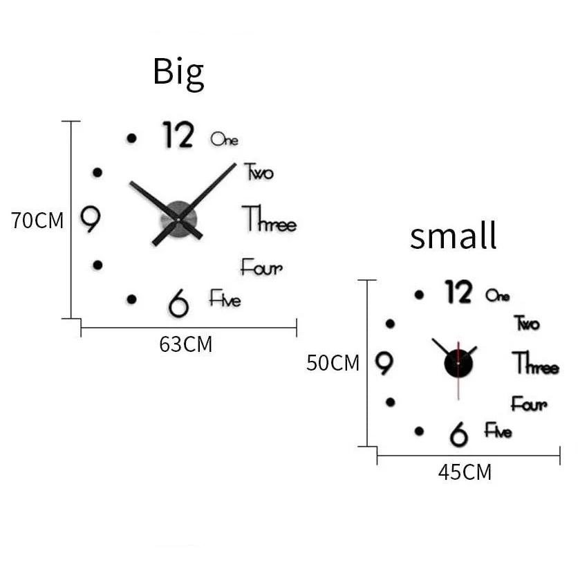 DIY Wall Clock Modern Frameless Large 3D Wall Watch Giant