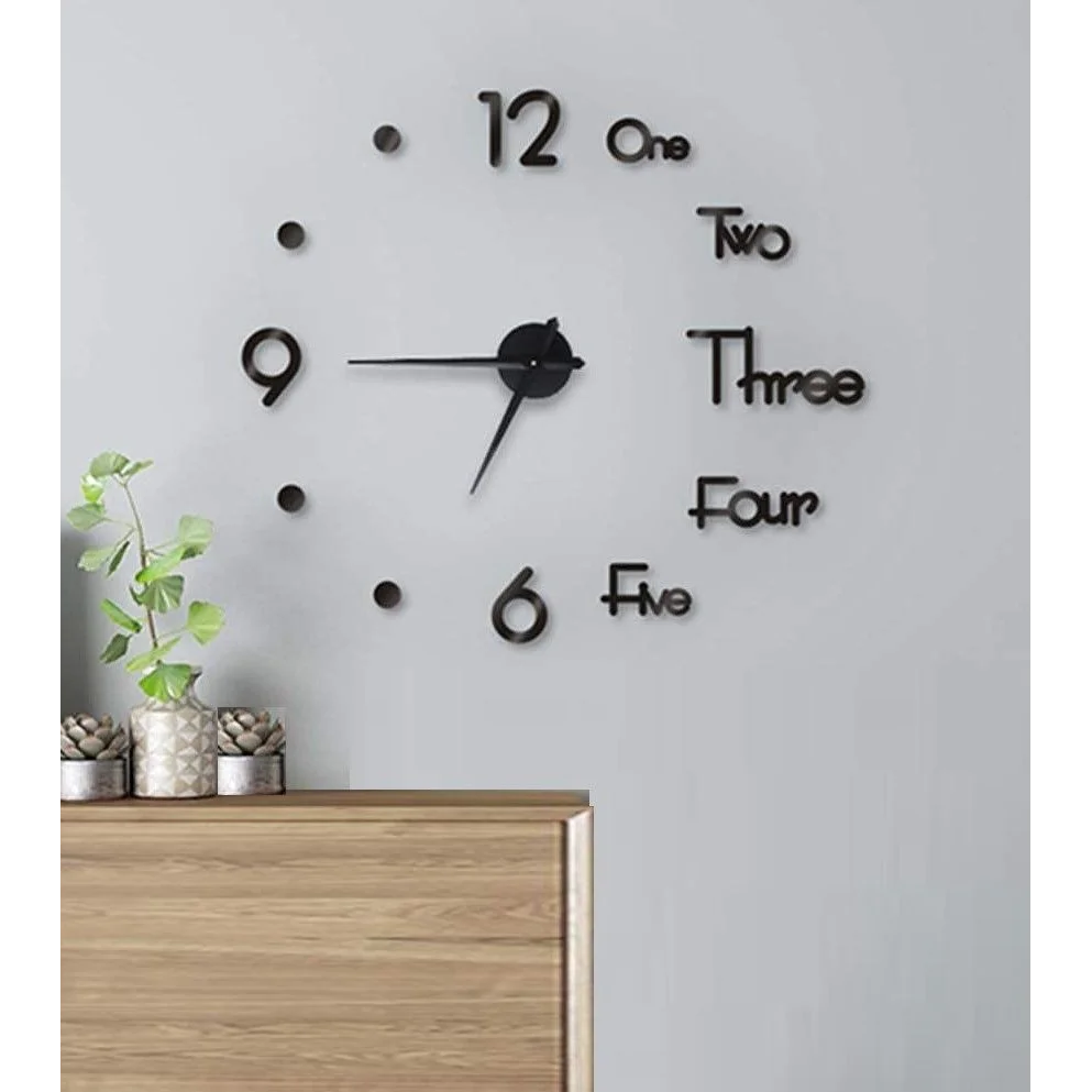 DIY Wall Clock Modern Frameless Large 3D Wall Watch Giant
