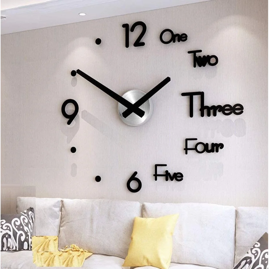 DIY Wall Clock Modern Frameless Large 3D Wall Watch Giant