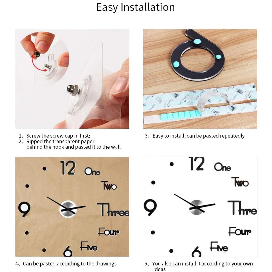 DIY Wall Clock Modern Frameless Large 3D Wall Watch Giant