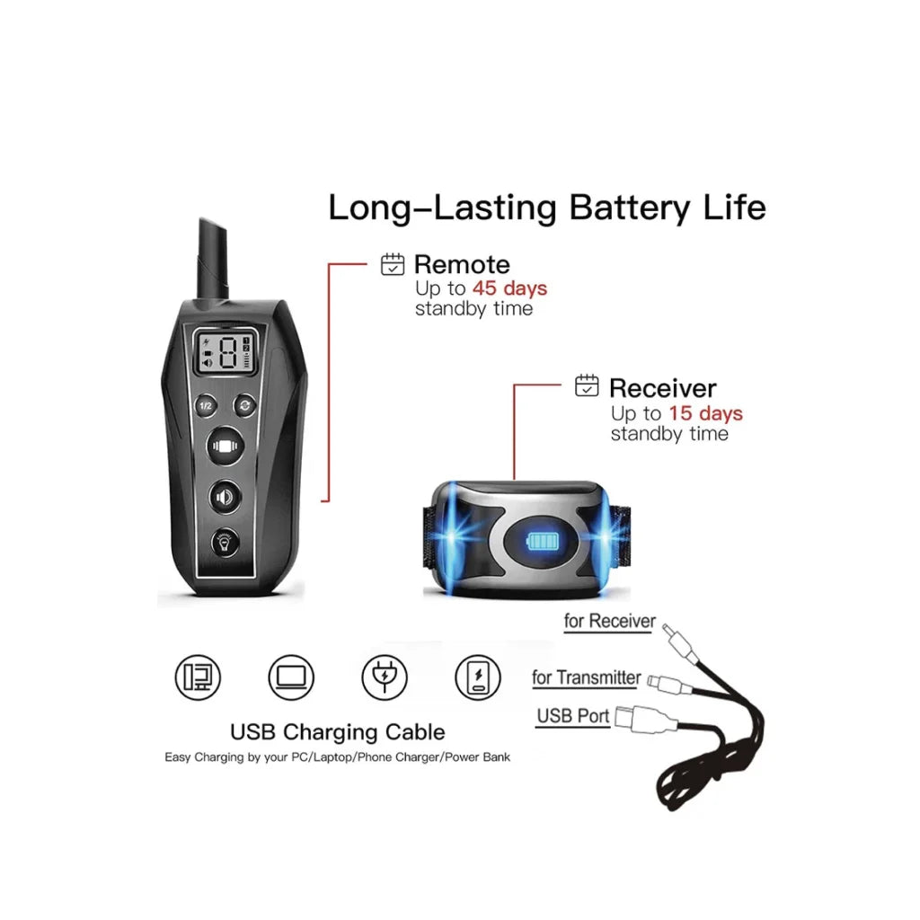 Dog Bark Collar 2x 600m Range Receivers Vibration IPX7