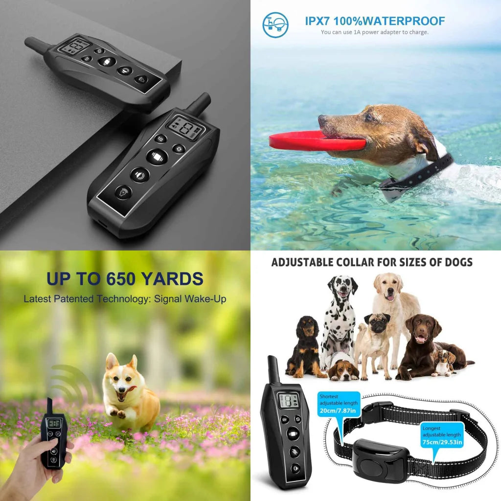 Dog Bark Collar 2x 600m Range Receivers Vibration IPX7