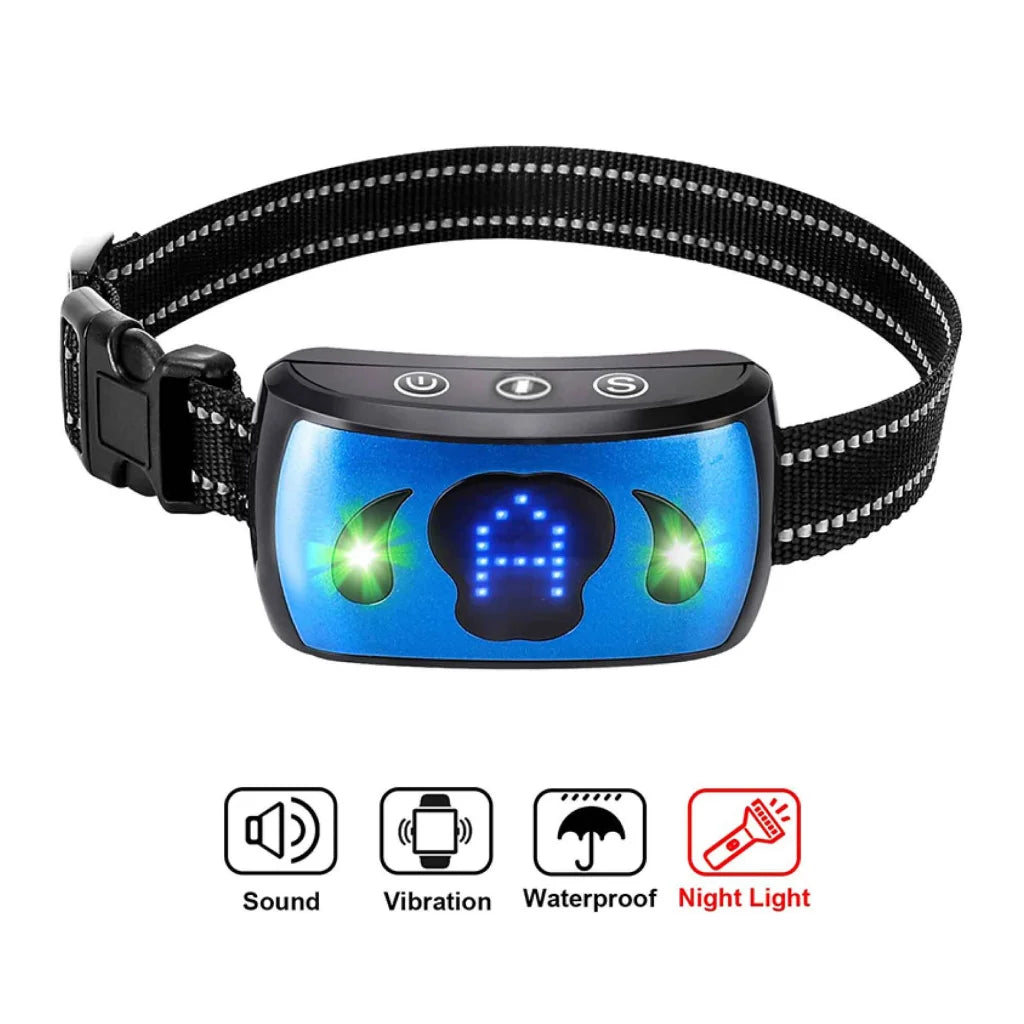 Dog bark collar with colour and construction cues