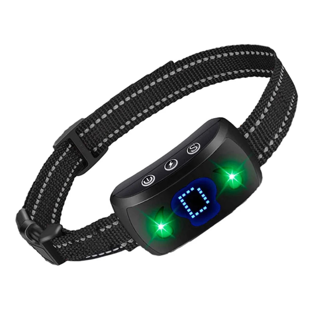 Dog bark collar with size cues and product form