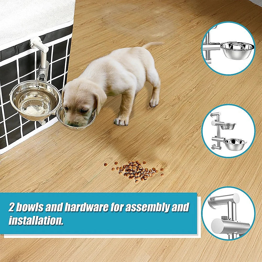 Dog Bowl Adjustable Height Wall Mounted Pet Feeder - Pet