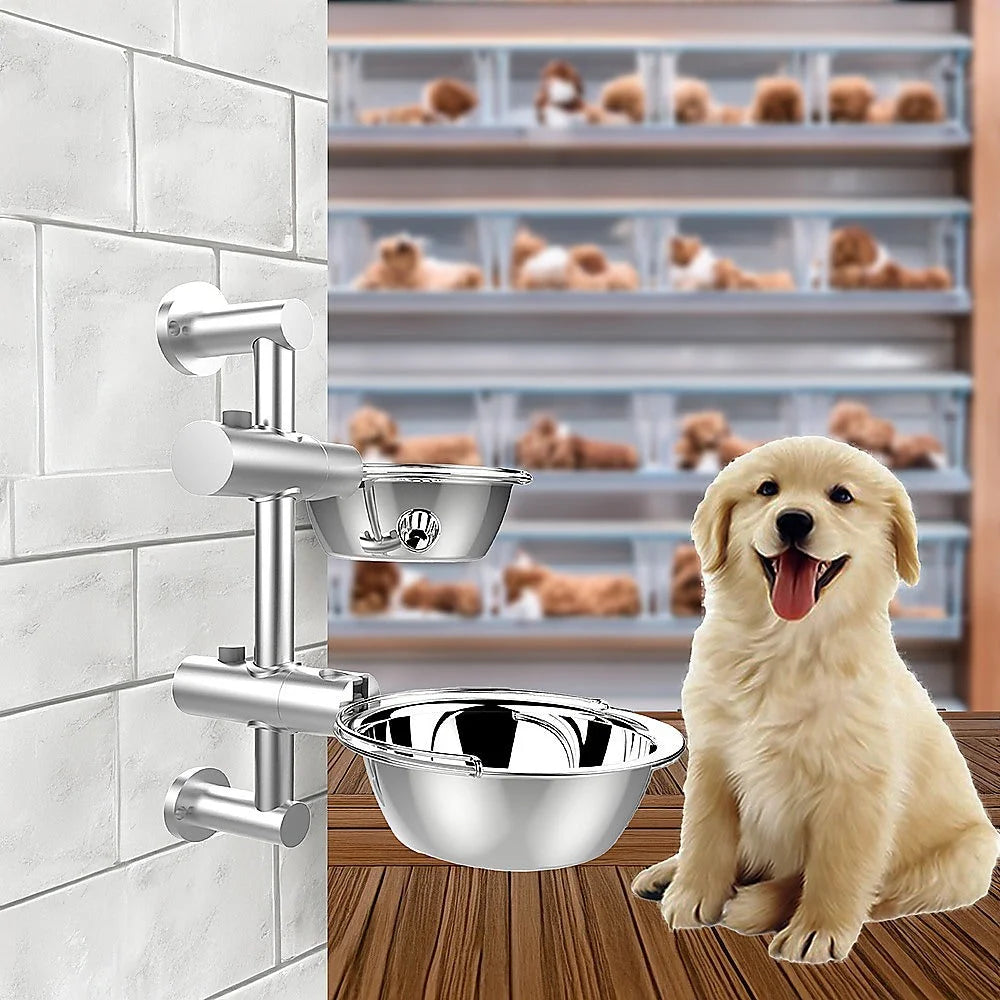 Dog Bowl Adjustable Height Wall Mounted Pet Feeder - Pet