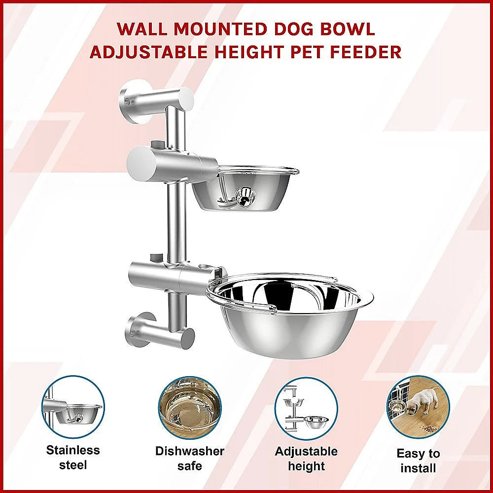 Dog Bowl Adjustable Height Wall Mounted Pet Feeder - Pet