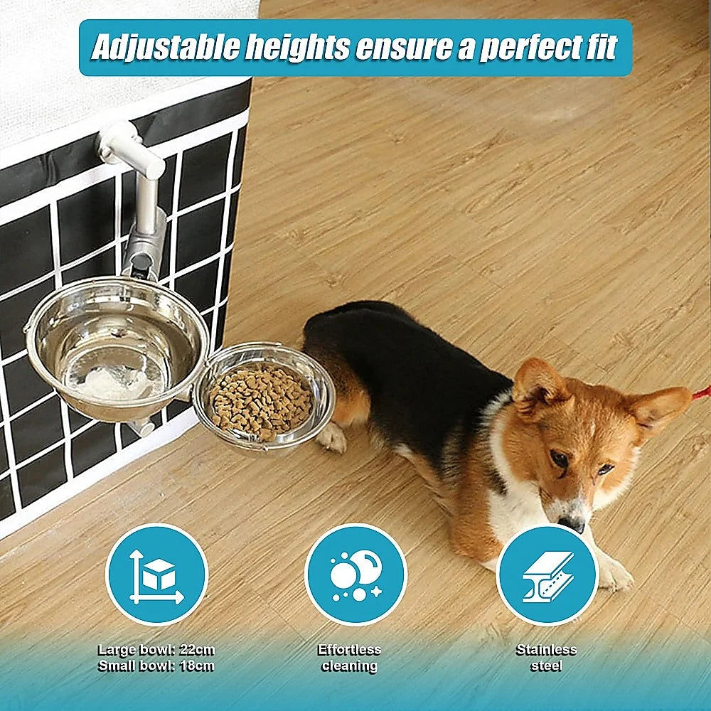Dog Bowl Adjustable Height Wall Mounted Pet Feeder - Pet
