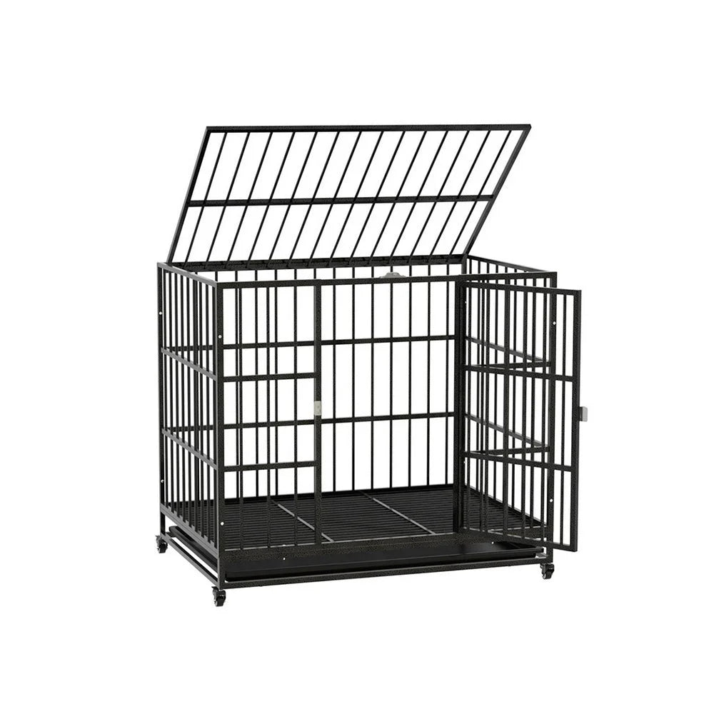 Dog Cage Crate Large Puppy Cat Anti-Bite Kennel with Wheels