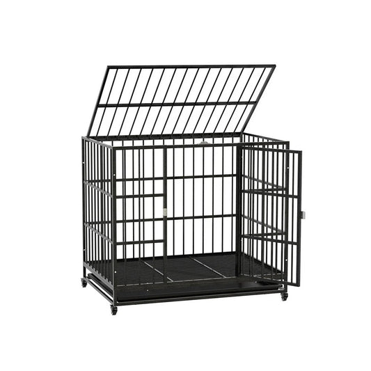 Dog Cage Crate Large Puppy Cat Anti-Bite Kennel with Wheels