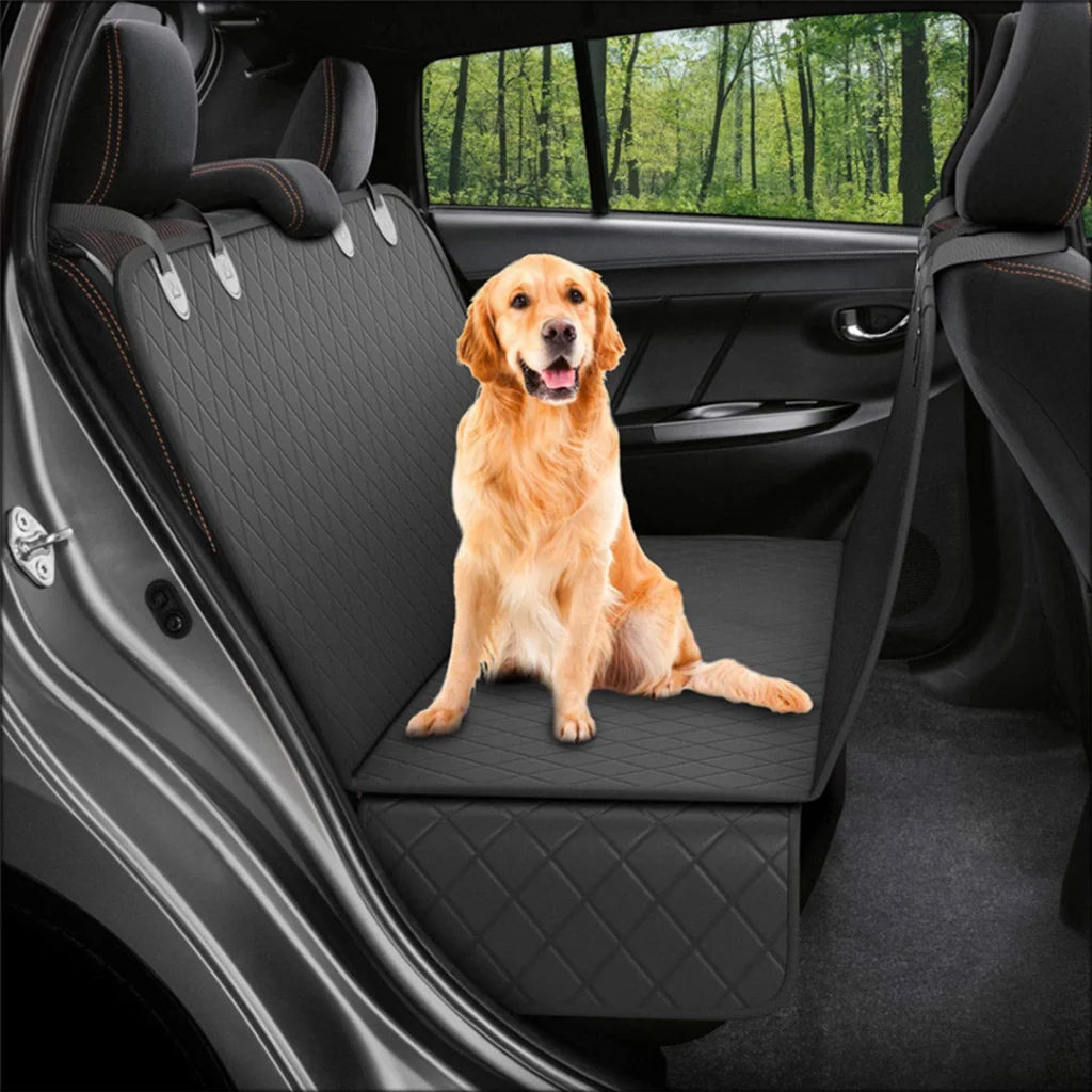 Dog Car Seat Cover Set of 2 Premium Waterproof 600D Oxford Cloth Back Seat Protector Hammock Non-Slip Pet Mat - Black