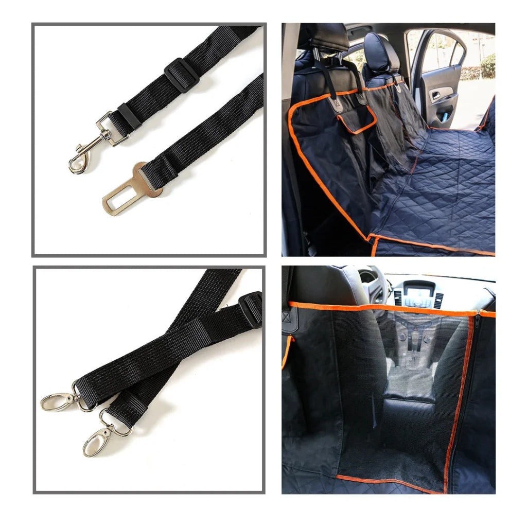 Dog Car Seat Cover Set of 2 Premium Waterproof 600D Oxford Cloth Back Seat Protector Hammock Pet Mat - Black